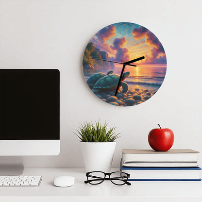 Turtles in the Sunset MDF Wall Clock (Made in USA) - Gregg Acini Adoree Designs - Wall Clock
