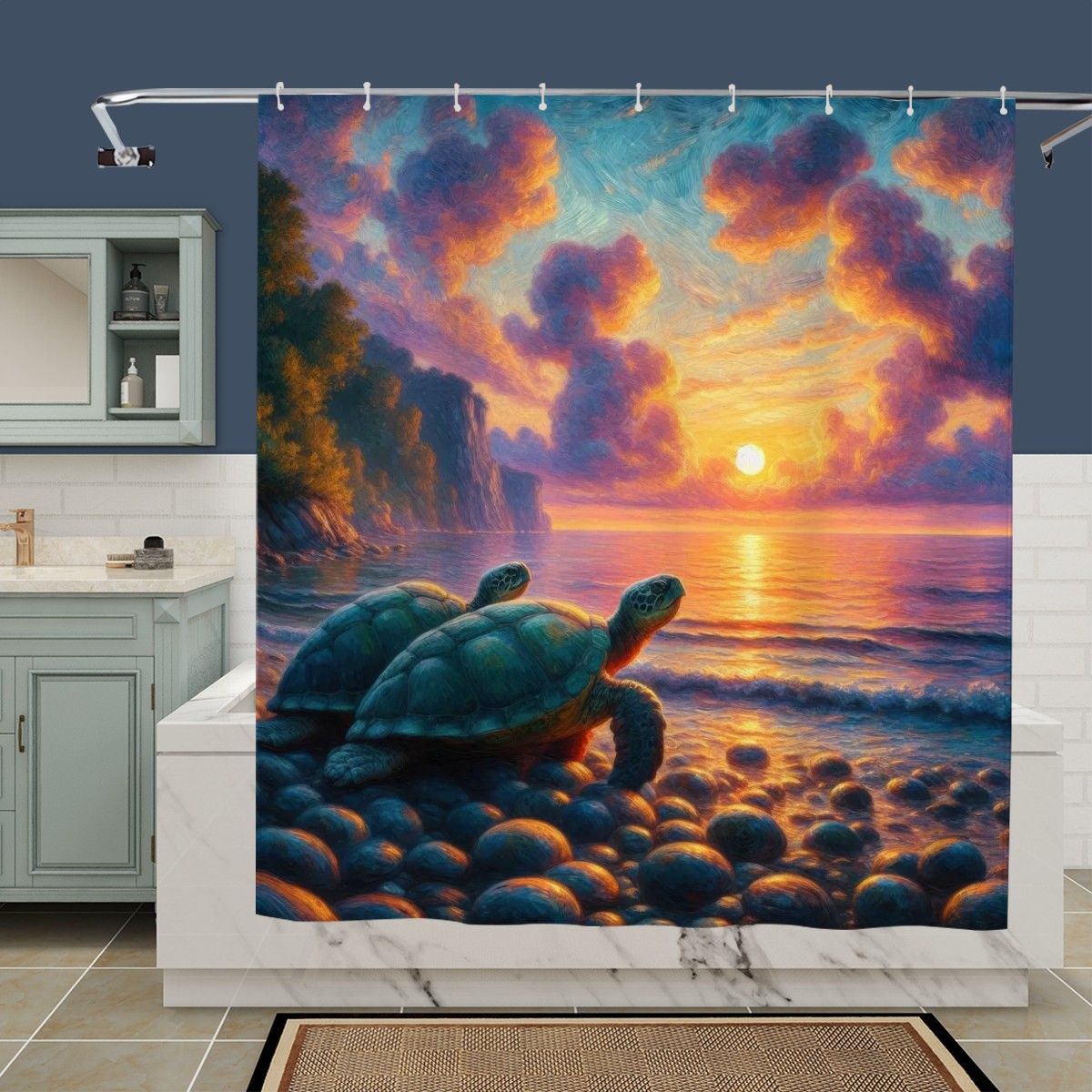 Turtles in the Sunset Shower Curtain - Gregg Acini Adoree Designs - shower curtain