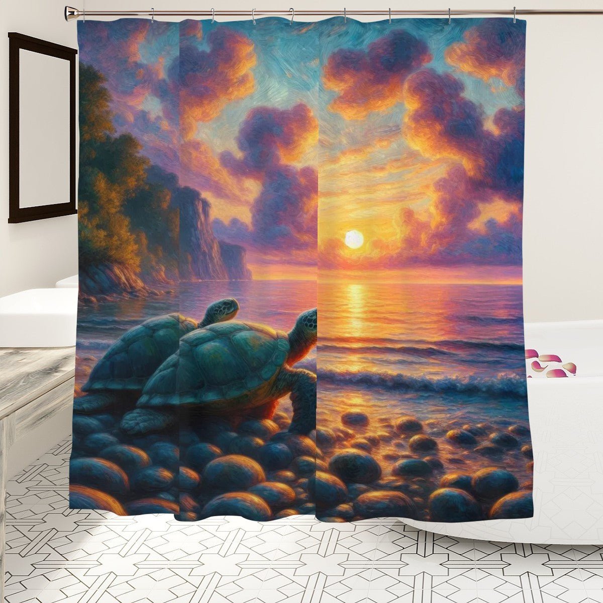 Turtles in the Sunset Shower Curtain - Gregg Acini Adoree Designs - shower curtain