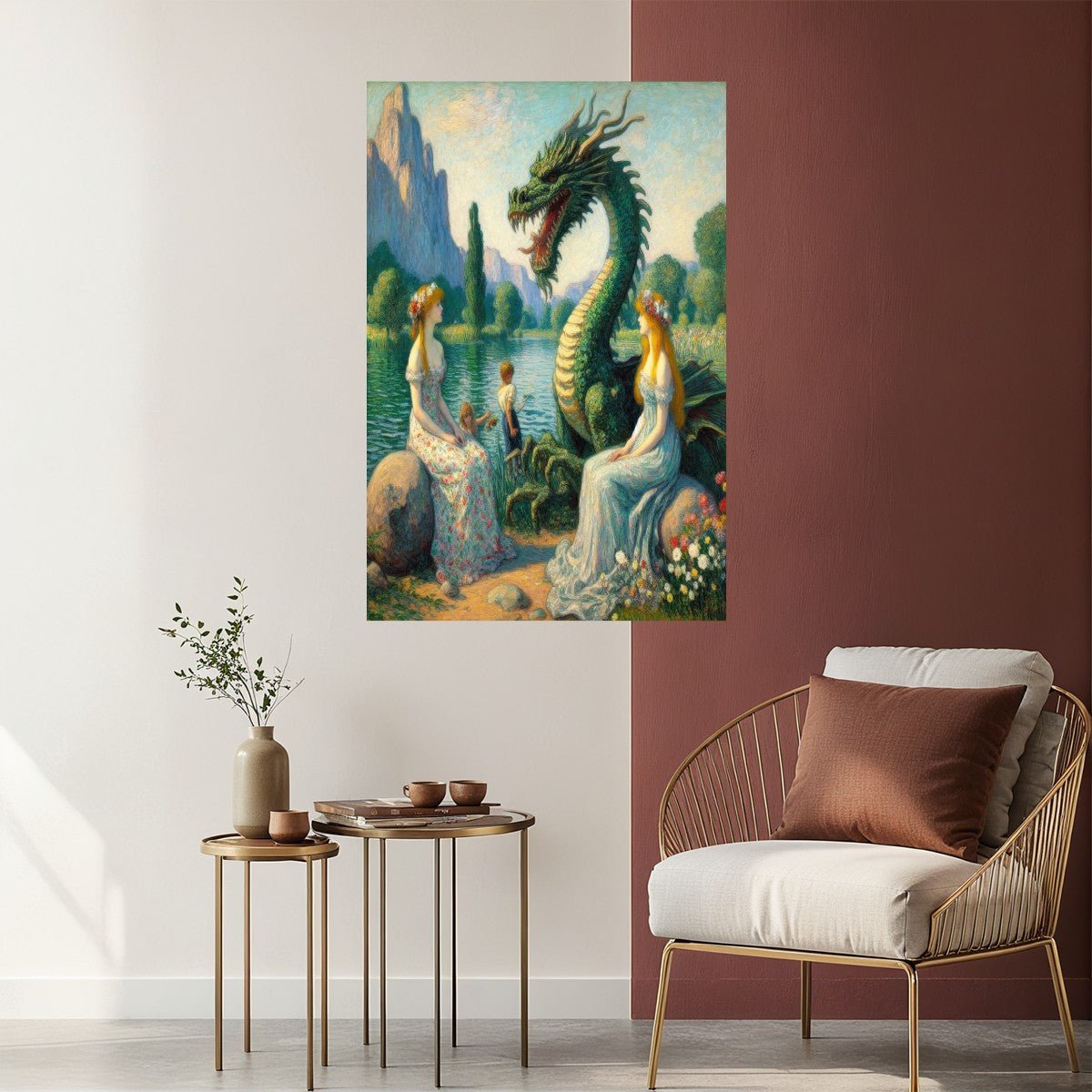 Two Ladies and a Dragon with Kids - Gregg Acini Adoree Designs - Poster