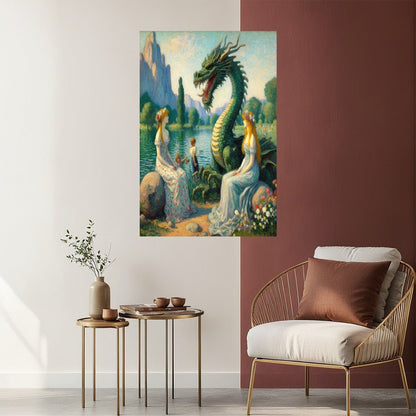 Two Ladies and a Dragon with Kids - Gregg Acini Adoree Designs - Poster