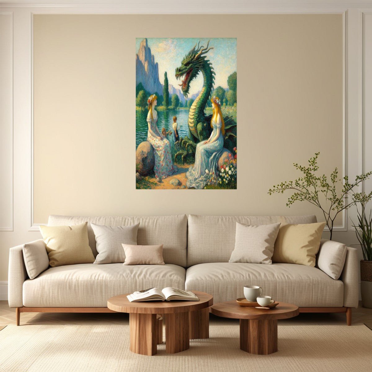 Two Ladies and a Dragon with Kids - Gregg Acini Adoree Designs - Poster