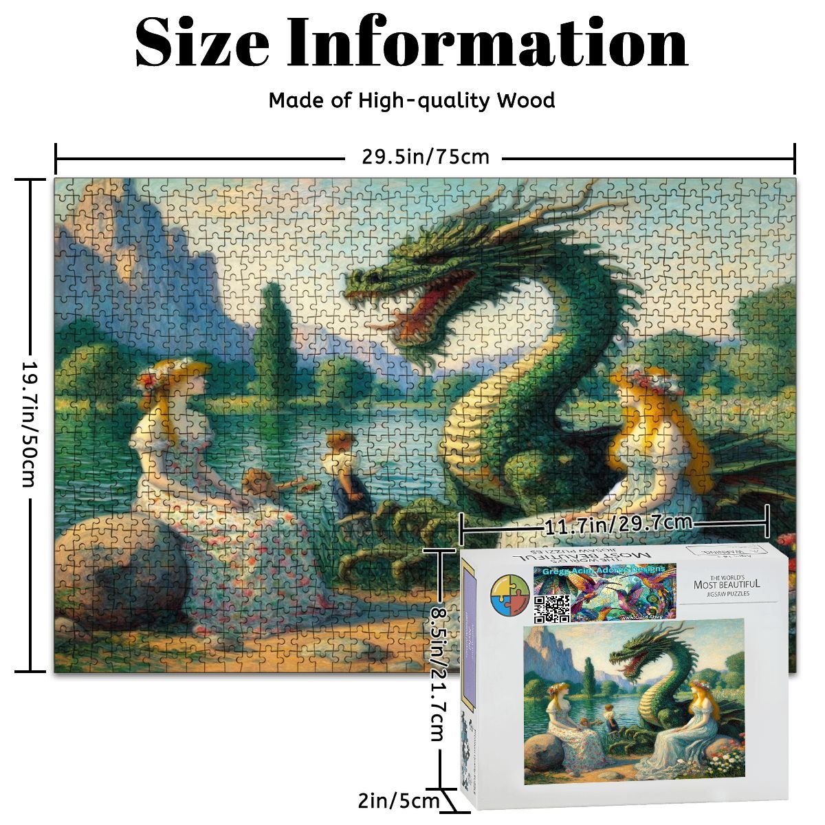 Two Ladies and a Dragon with Kids Wooden Jigsaw Puzzles 1000 pcs - Gregg Acini Adoree Designs - Jigsaw Puzzle
