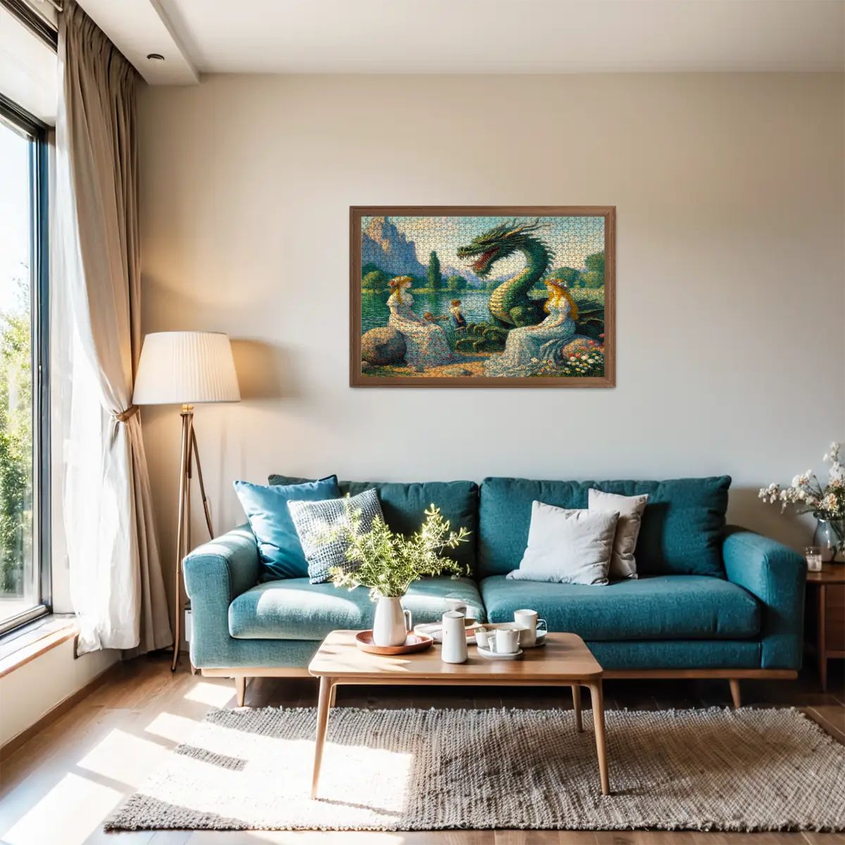 Two Ladies and a Dragon with Kids Wooden Jigsaw Puzzles 1000 pcs - Gregg Acini Adoree Designs - Jigsaw Puzzle