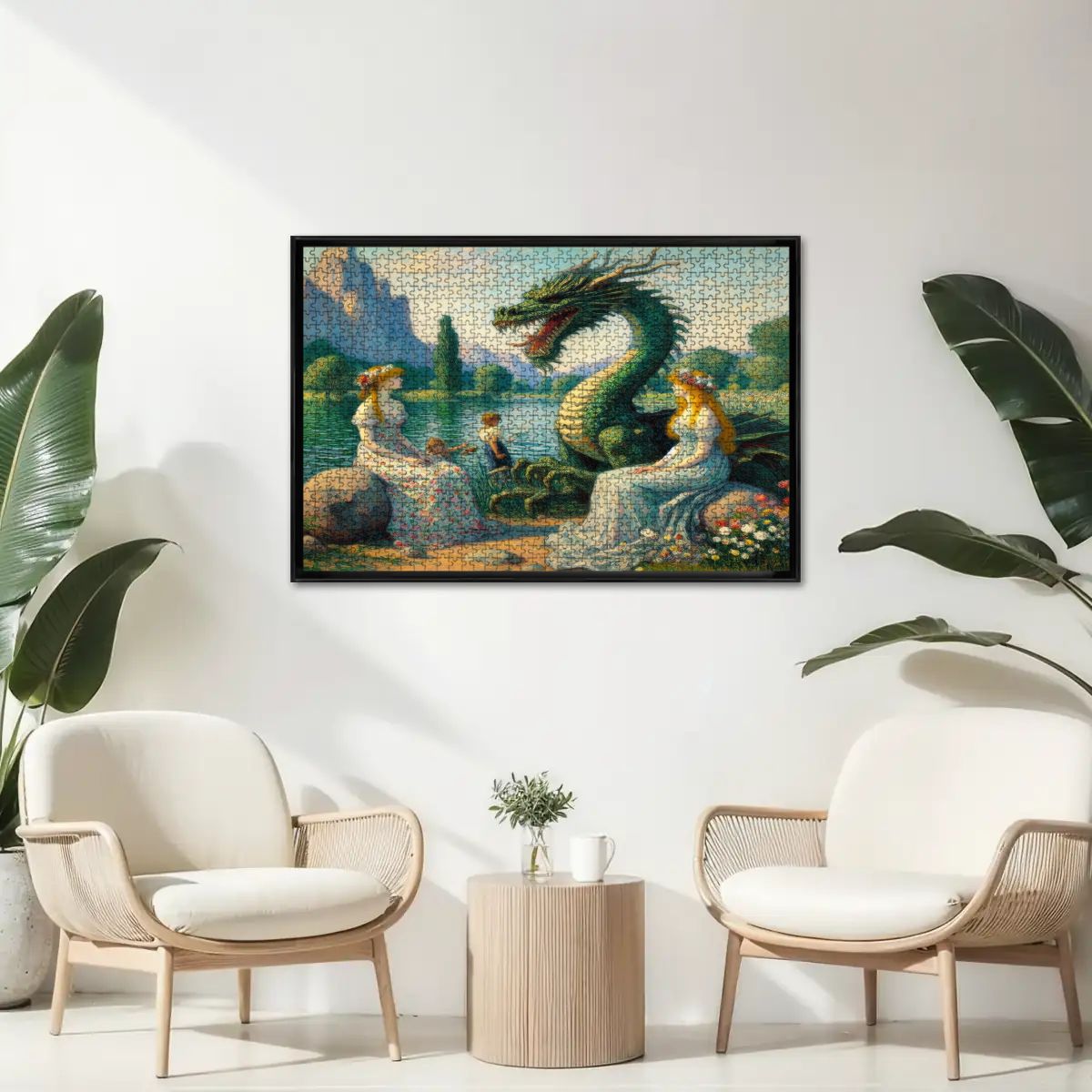 Two Ladies and a Dragon with Kids Wooden Jigsaw Puzzles 1000 pcs - Gregg Acini Adoree Designs - Jigsaw Puzzle