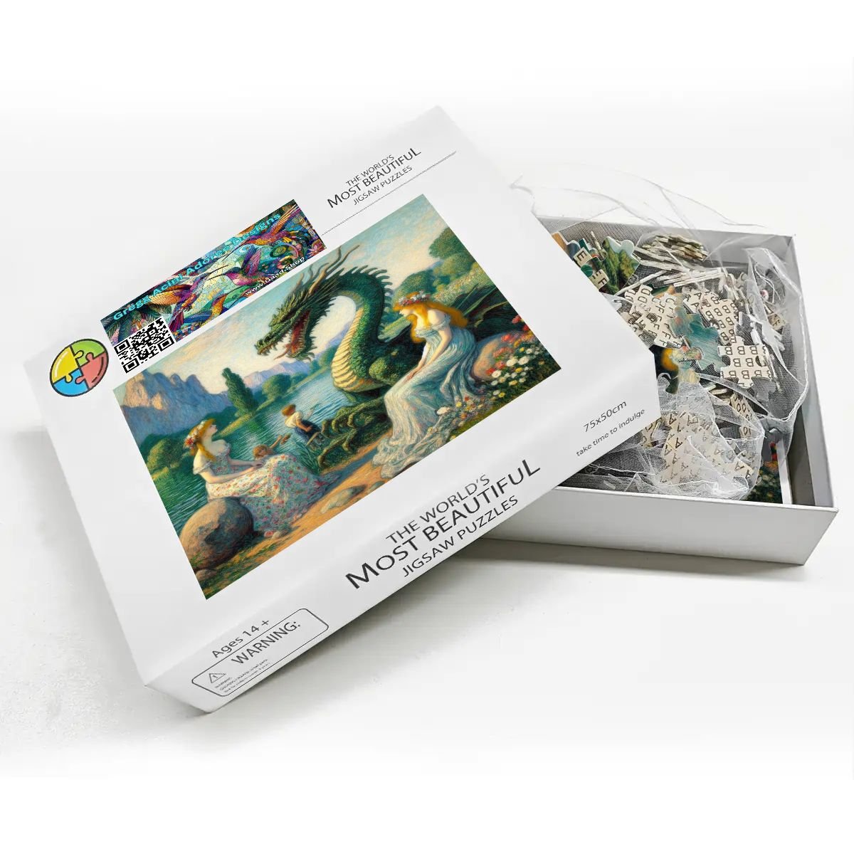 Two Ladies and a Dragon with Kids Wooden Jigsaw Puzzles 1000 pcs - Gregg Acini Adoree Designs - Jigsaw Puzzle