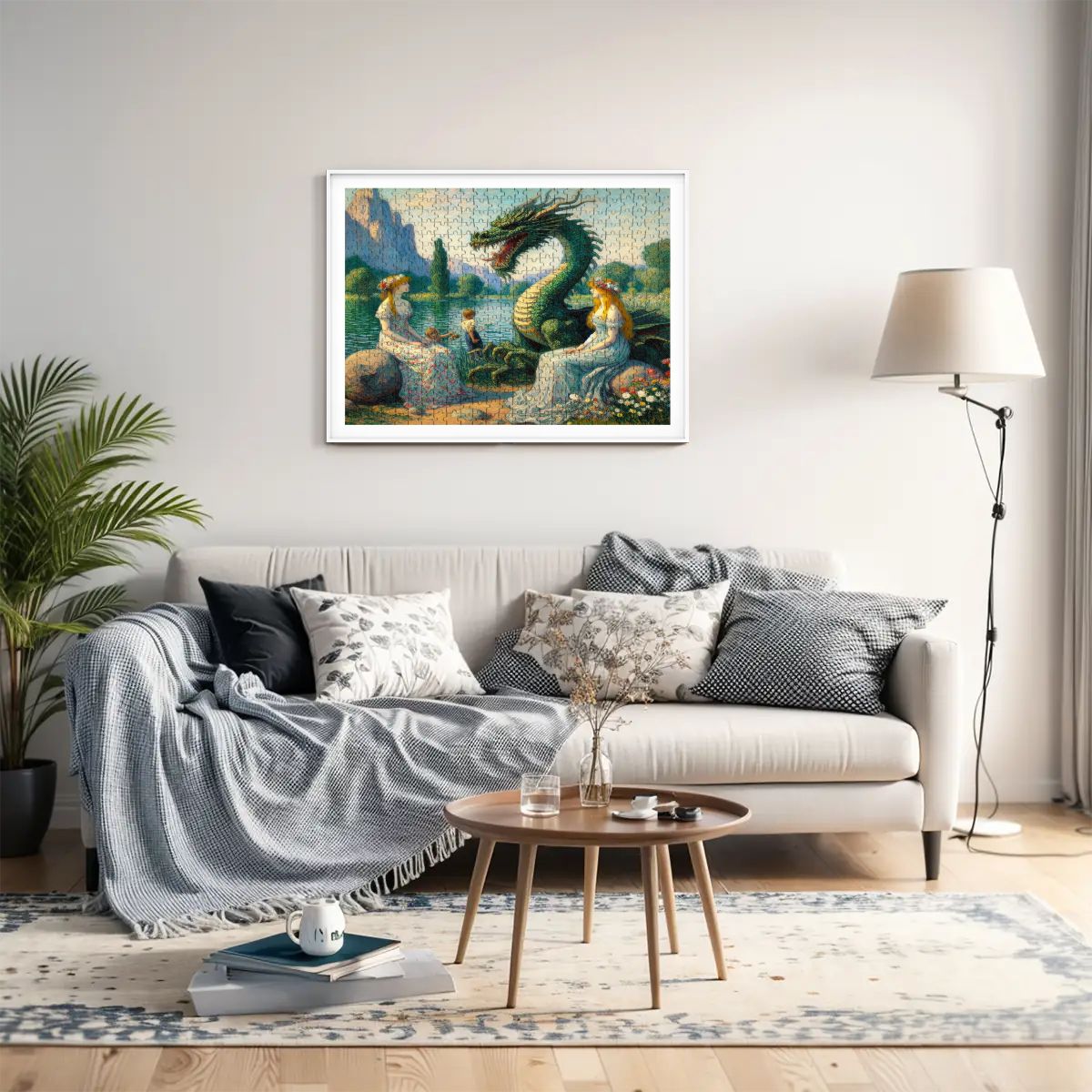 Two Ladies and a Dragon with Kids Wooden Jigsaw Puzzles 500 pcs - Gregg Acini Adoree Designs - Jigsaw Puzzle