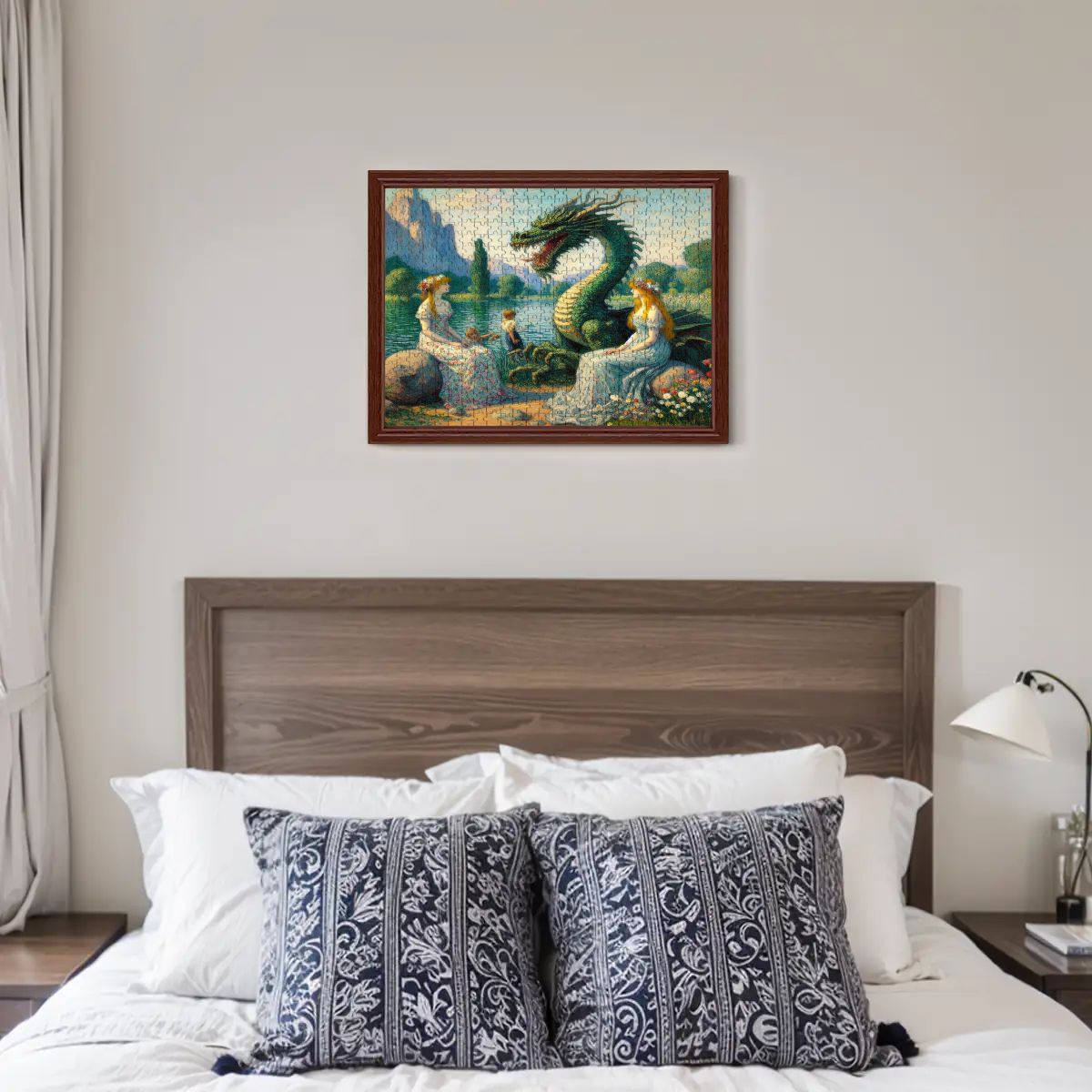Two Ladies and a Dragon with Kids Wooden Jigsaw Puzzles 500 pcs - Gregg Acini Adoree Designs - Jigsaw Puzzle