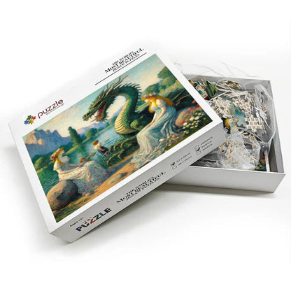 Two Ladies and a Dragon with Kids Wooden Jigsaw Puzzles 500 pcs - Gregg Acini Adoree Designs - Jigsaw Puzzle