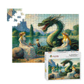 Two Ladies and a Dragon with Kids Wooden Jigsaw Puzzles 500 pcs - Gregg Acini Adoree Designs - Jigsaw Puzzle