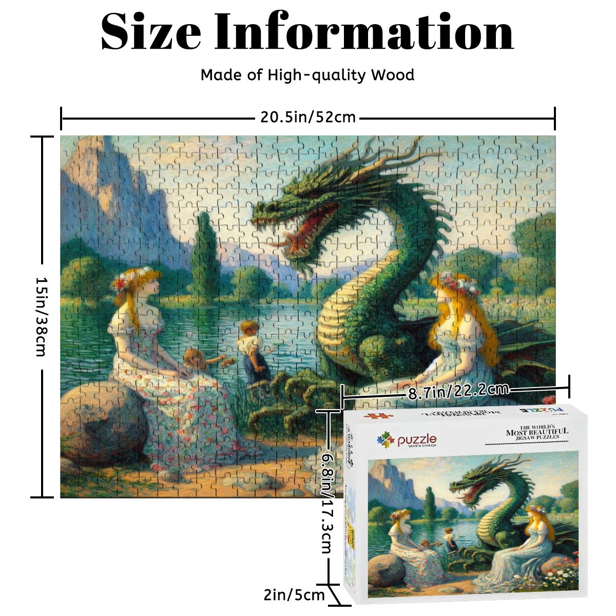 Two Ladies and a Dragon with Kids Wooden Jigsaw Puzzles 500 pcs - Gregg Acini Adoree Designs - Jigsaw Puzzle