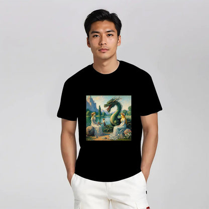 Two Ladies with a Dragon and Kids - Gildan 5000 Unisex Cotton Tee - Gregg Acini Adoree Designs - T-Shirt