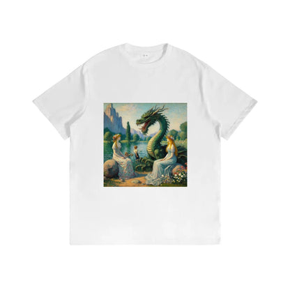 Two Ladies with a Dragon and Kids - Gildan 5000 Unisex Cotton Tee - Gregg Acini Adoree Designs - T-Shirt