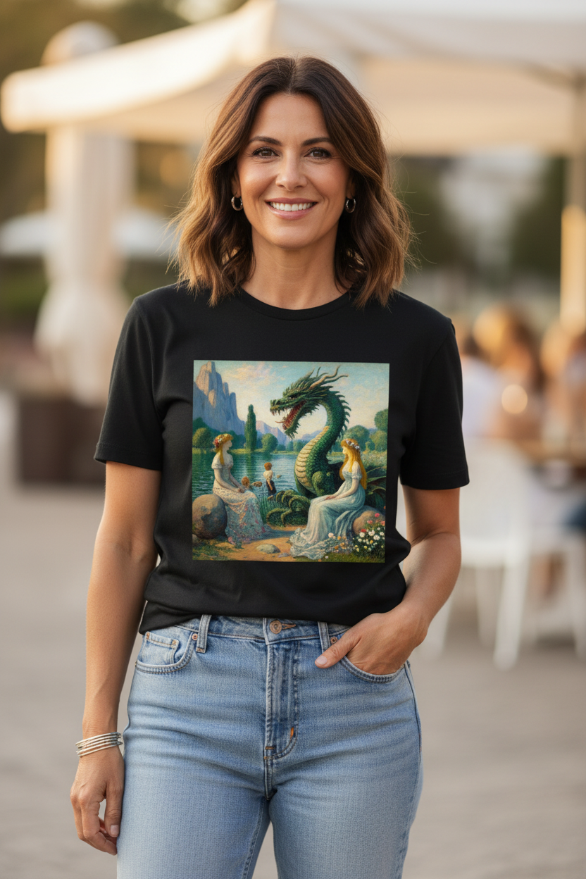 Two Ladies with a Dragon Cotton Tee Lifestyle