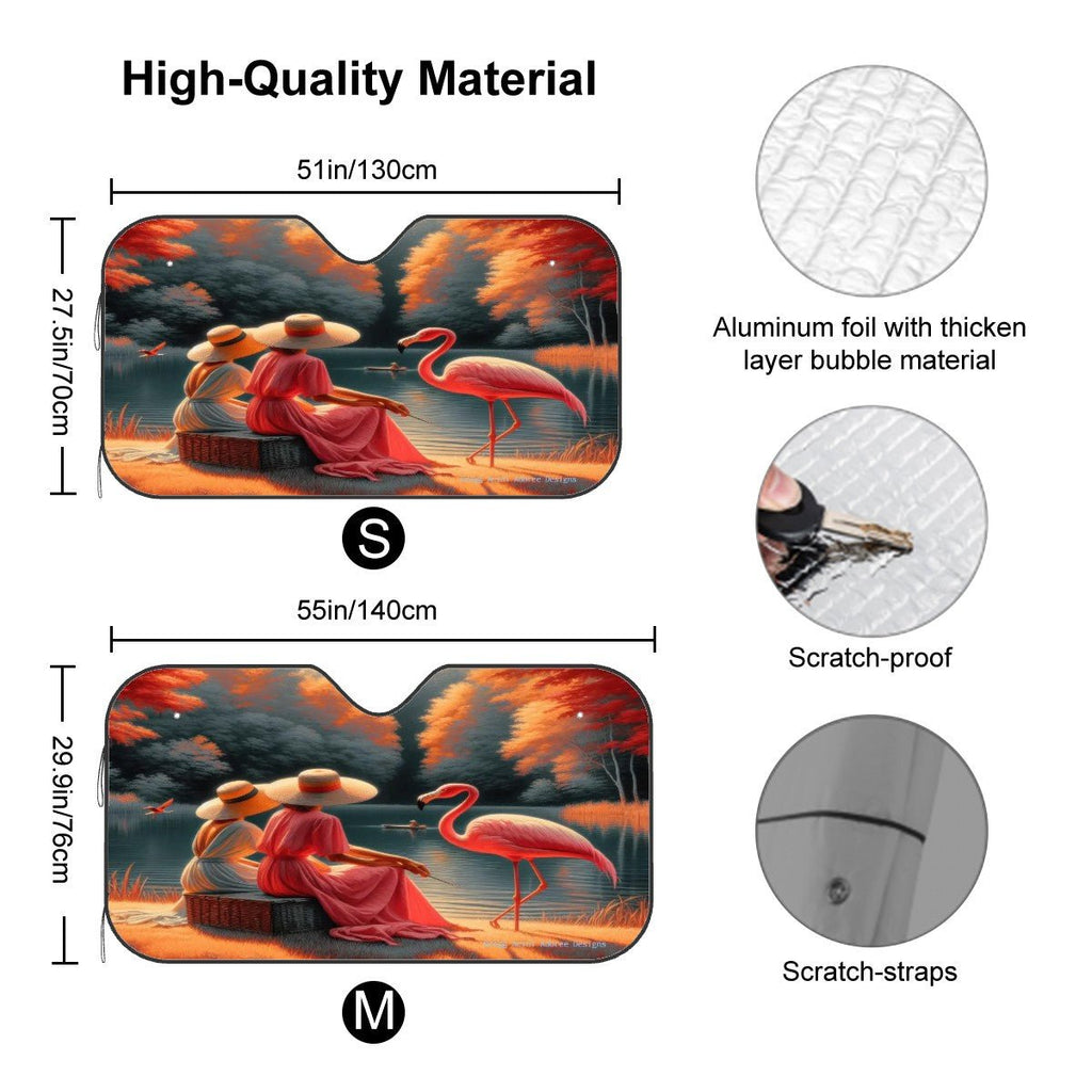 Two Ladies with a Flamingo Car Windshield Sun Shade (Stiff Version) - Gregg Acini Adoree Designs - Sun Shade