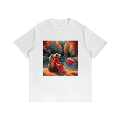 Two Ladies with a Flamingo - Gildan 5000 Unisex Cotton Tee - Gregg Acini Adoree Designs - T-Shirt