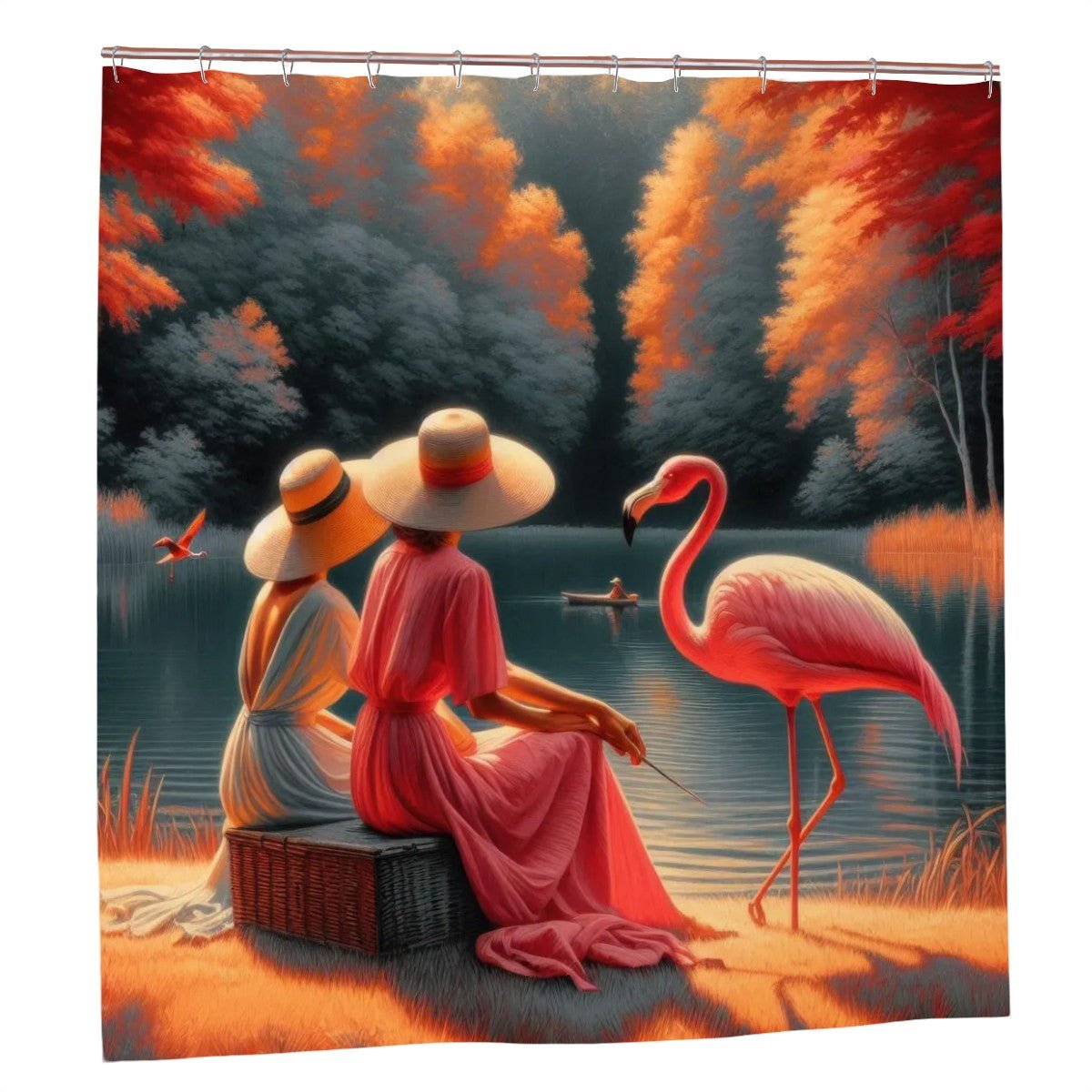 Two Ladies with a Flamingo Shower Curtain - Gregg Acini Adoree Designs - shower curtain