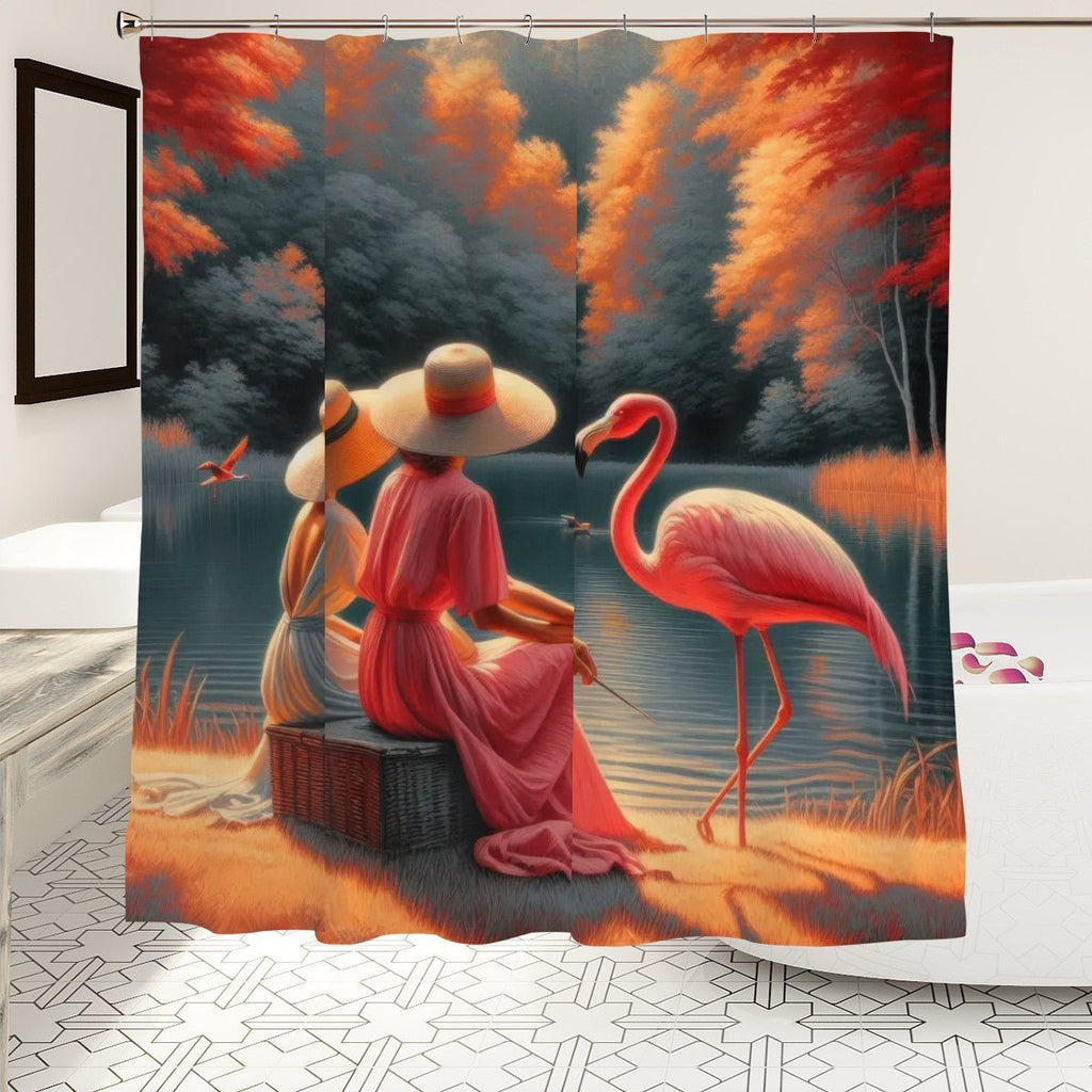 Two Ladies with a Flamingo Shower Curtain - Gregg Acini Adoree Designs - shower curtain