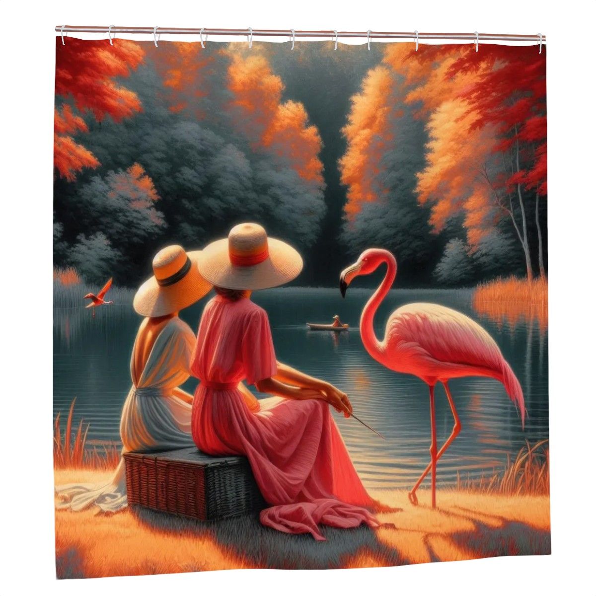Two Ladies with a Flamingo Shower Curtain - Gregg Acini Adoree Designs - shower curtain