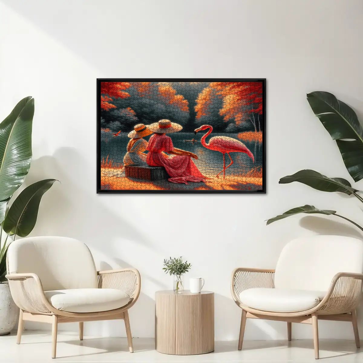 Two Ladies with a Flamingo Wooden Jigsaw Puzzles 1000 pcs - Gregg Acini Adoree Designs - Jigsaw Puzzle