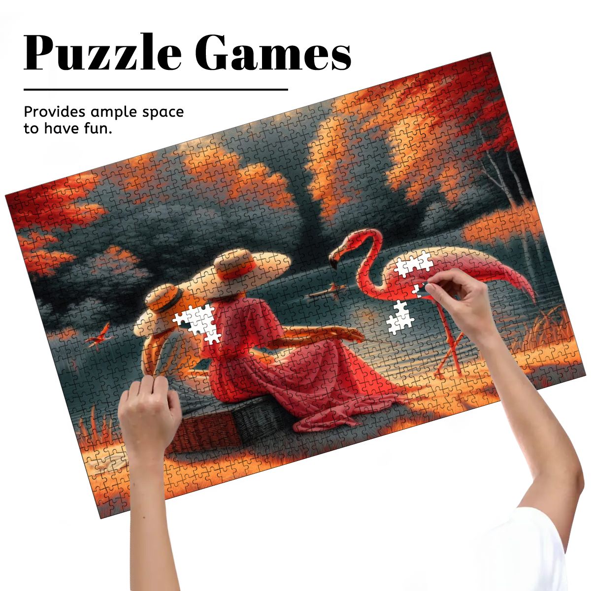 Two Ladies with a Flamingo Wooden Jigsaw Puzzles 1000 pcs - Gregg Acini Adoree Designs - Jigsaw Puzzle