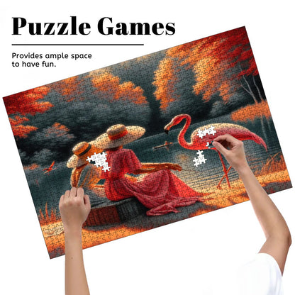 Two Ladies with a Flamingo Wooden Jigsaw Puzzles 1000 pcs - Gregg Acini Adoree Designs - Jigsaw Puzzle