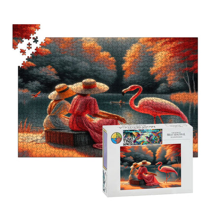 Two Ladies with a Flamingo Wooden Jigsaw Puzzles 1000 pcs - Gregg Acini Adoree Designs - Jigsaw Puzzle