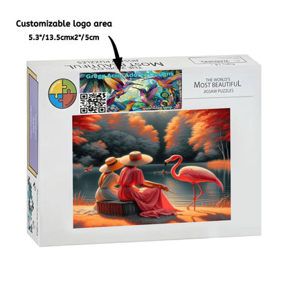 Two Ladies with a Flamingo Wooden Jigsaw Puzzles 1000 pcs - Gregg Acini Adoree Designs - Jigsaw Puzzle