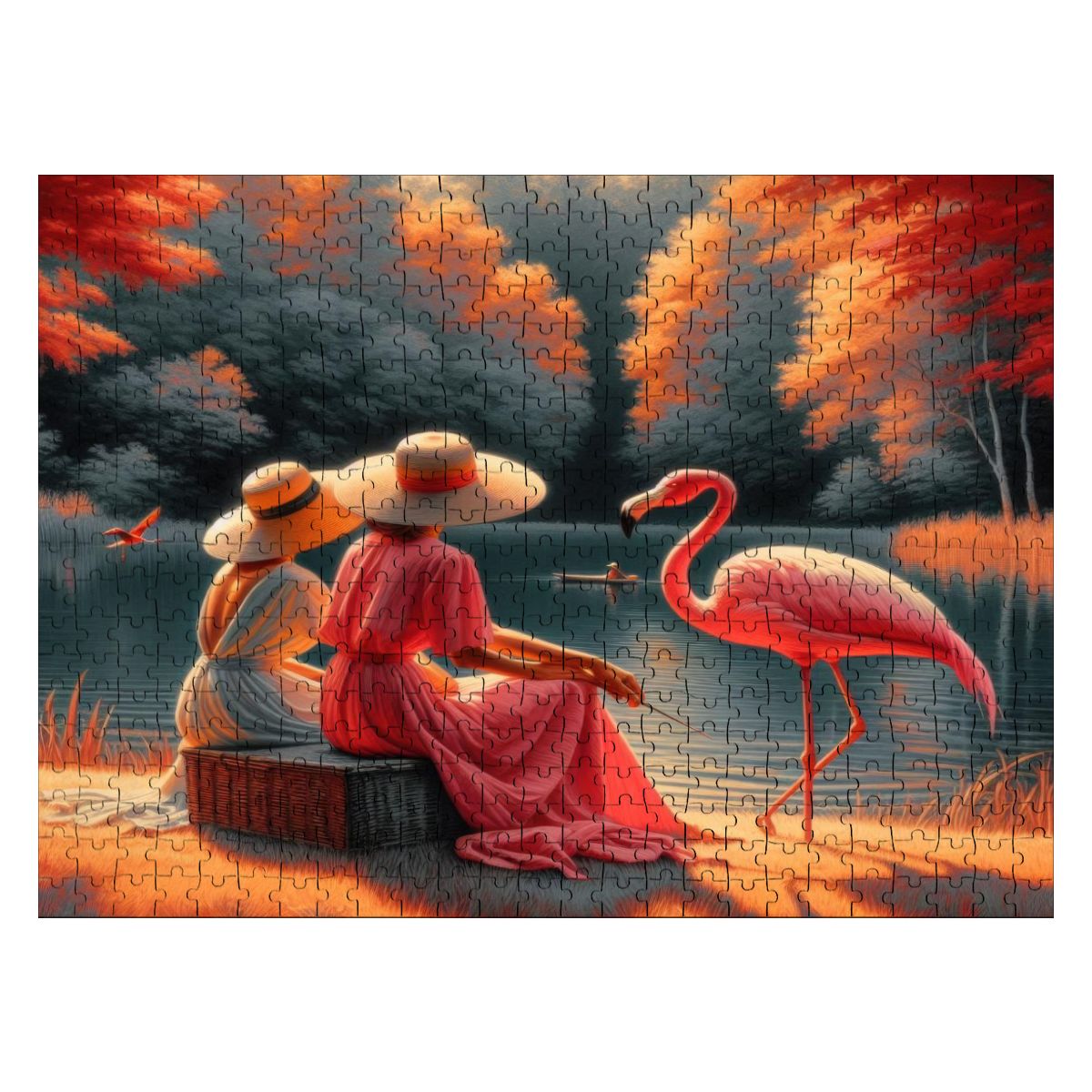 Two Ladies with a Flamingo Wooden Jigsaw Puzzles 500 pcs - Gregg Acini Adoree Designs - Jigsaw Puzzle