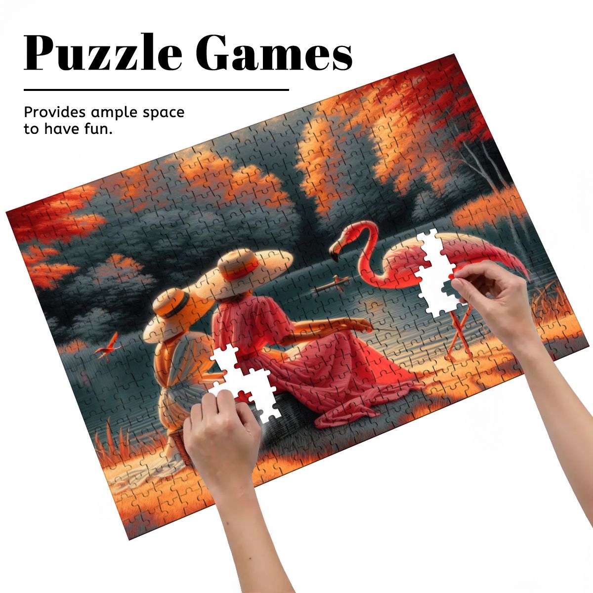 Two Ladies with a Flamingo Wooden Jigsaw Puzzles 500 pcs - Gregg Acini Adoree Designs - Jigsaw Puzzle