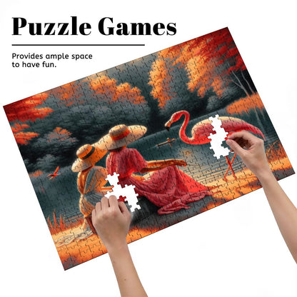 Two Ladies with a Flamingo Wooden Jigsaw Puzzles 500 pcs - Gregg Acini Adoree Designs - Jigsaw Puzzle