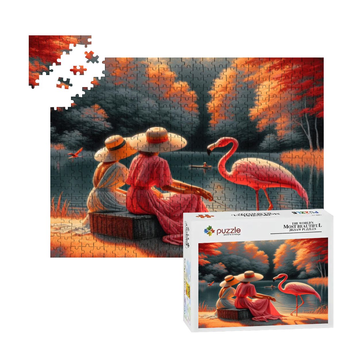 Two Ladies with a Flamingo Wooden Jigsaw Puzzles 500 pcs - Gregg Acini Adoree Designs - Jigsaw Puzzle
