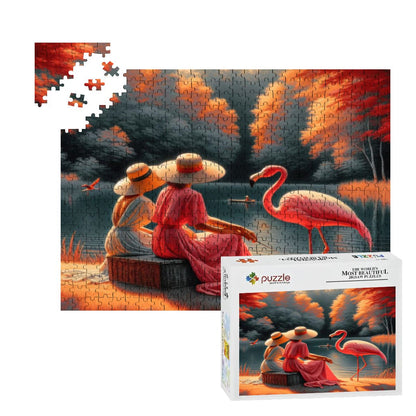 Two Ladies with a Flamingo Wooden Jigsaw Puzzles 500 pcs - Gregg Acini Adoree Designs - Jigsaw Puzzle