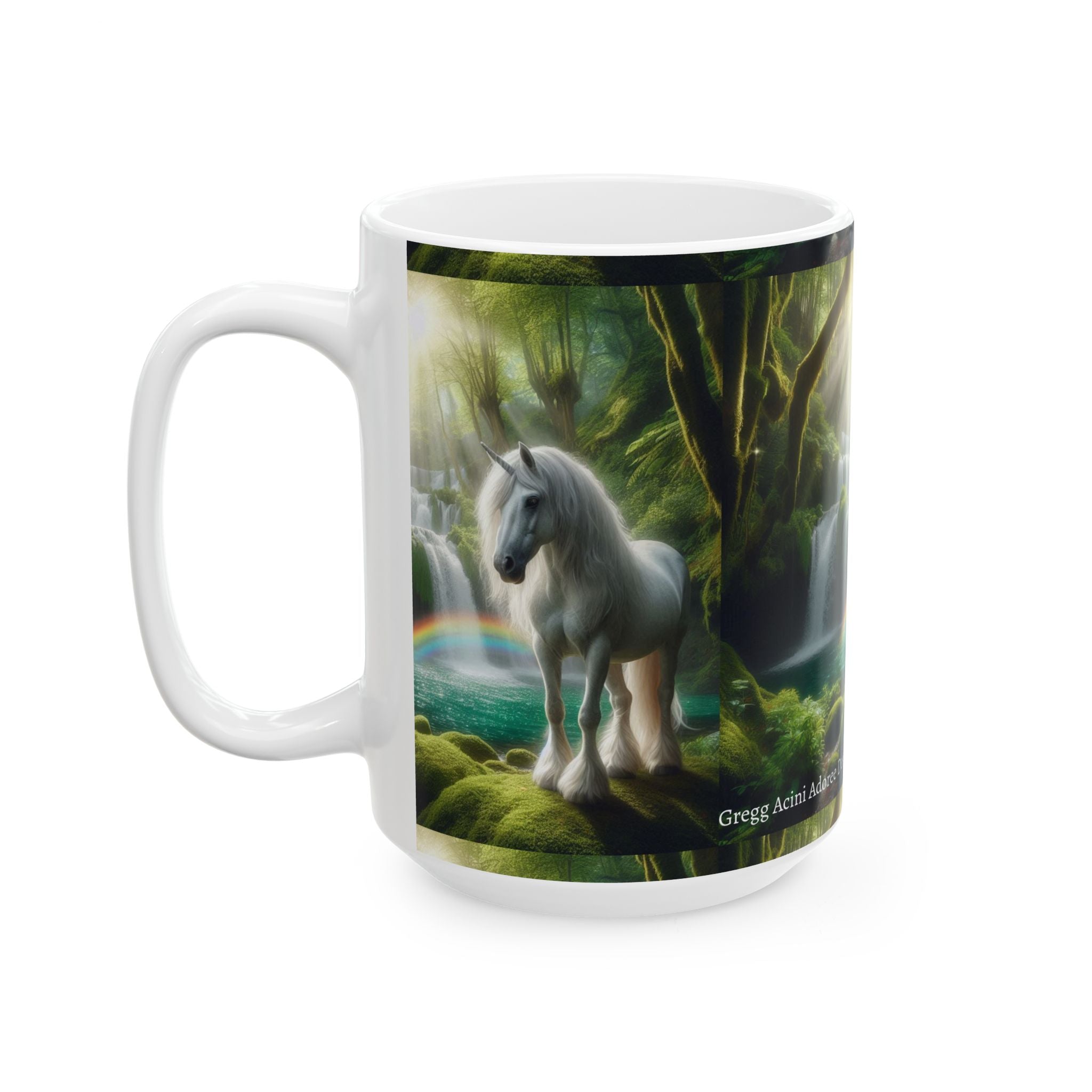 Unicorn by a Waterfall Ceramic Coffee Mug by Gregg Acini Adoree Designs - Gregg Acini Adoree Designs - Mug