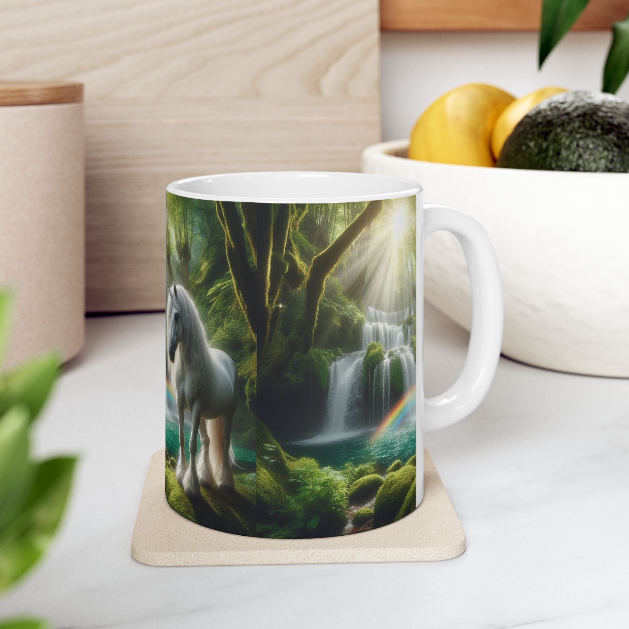 Unicorn by a Waterfall Ceramic Coffee Mug by Gregg Acini Adoree Designs - Gregg Acini Adoree Designs - Mug