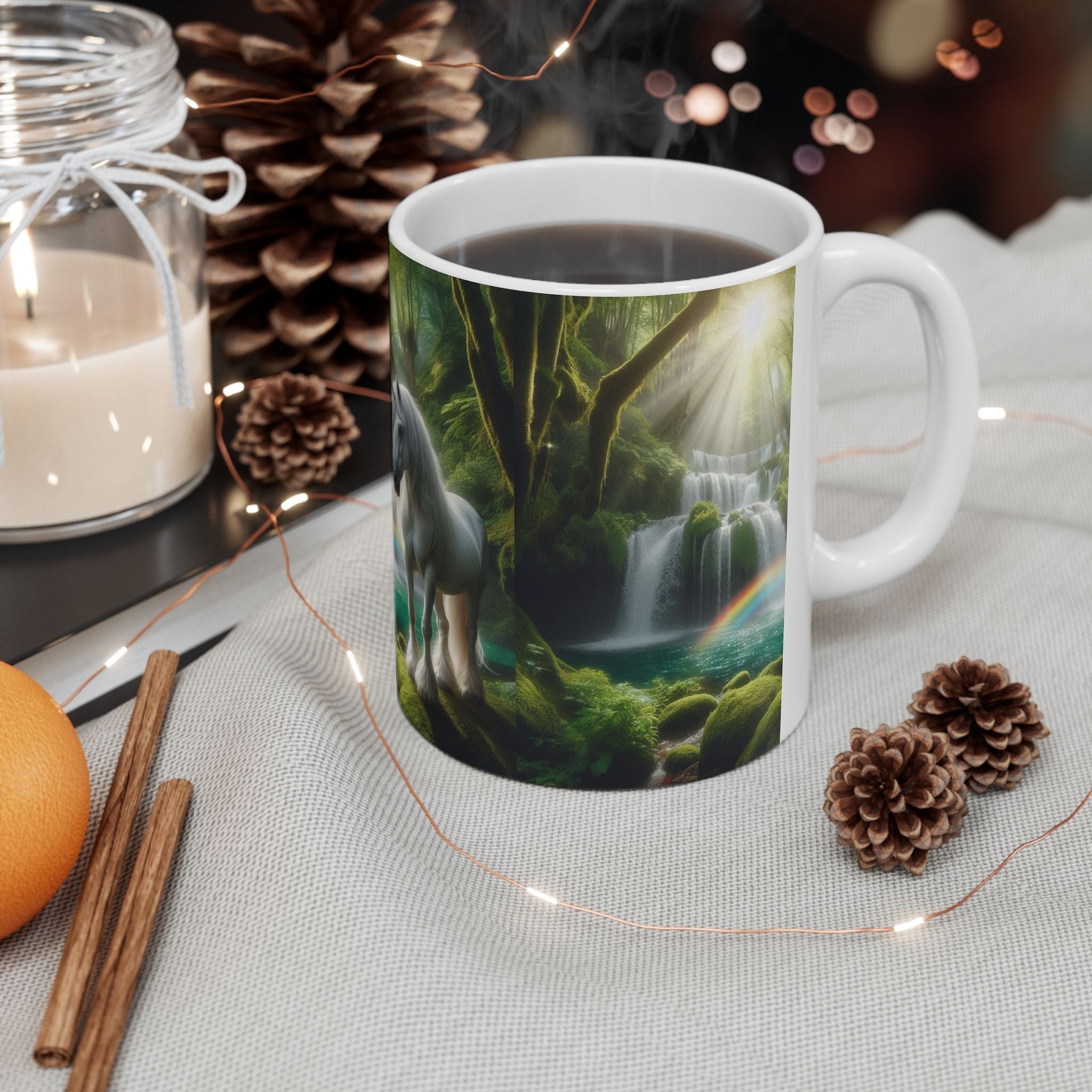 Unicorn by a Waterfall Ceramic Coffee Mug by Gregg Acini Adoree Designs - Gregg Acini Adoree Designs - Mug