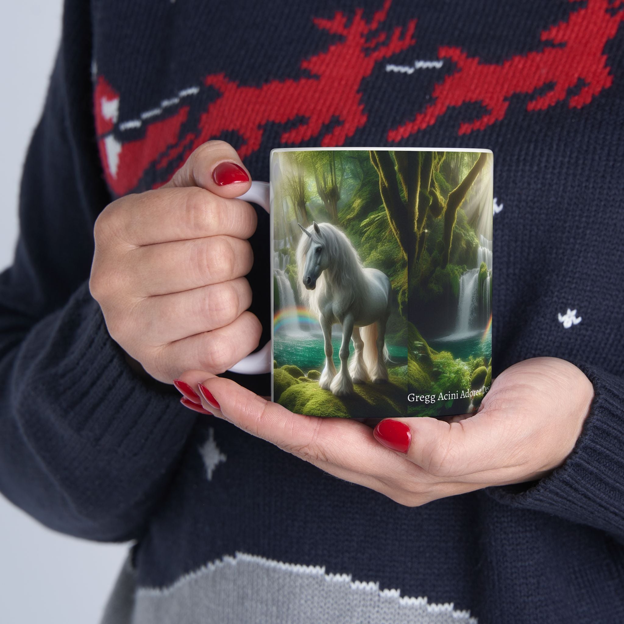 Unicorn by a Waterfall Ceramic Coffee Mug by Gregg Acini Adoree Designs - Gregg Acini Adoree Designs - Mug