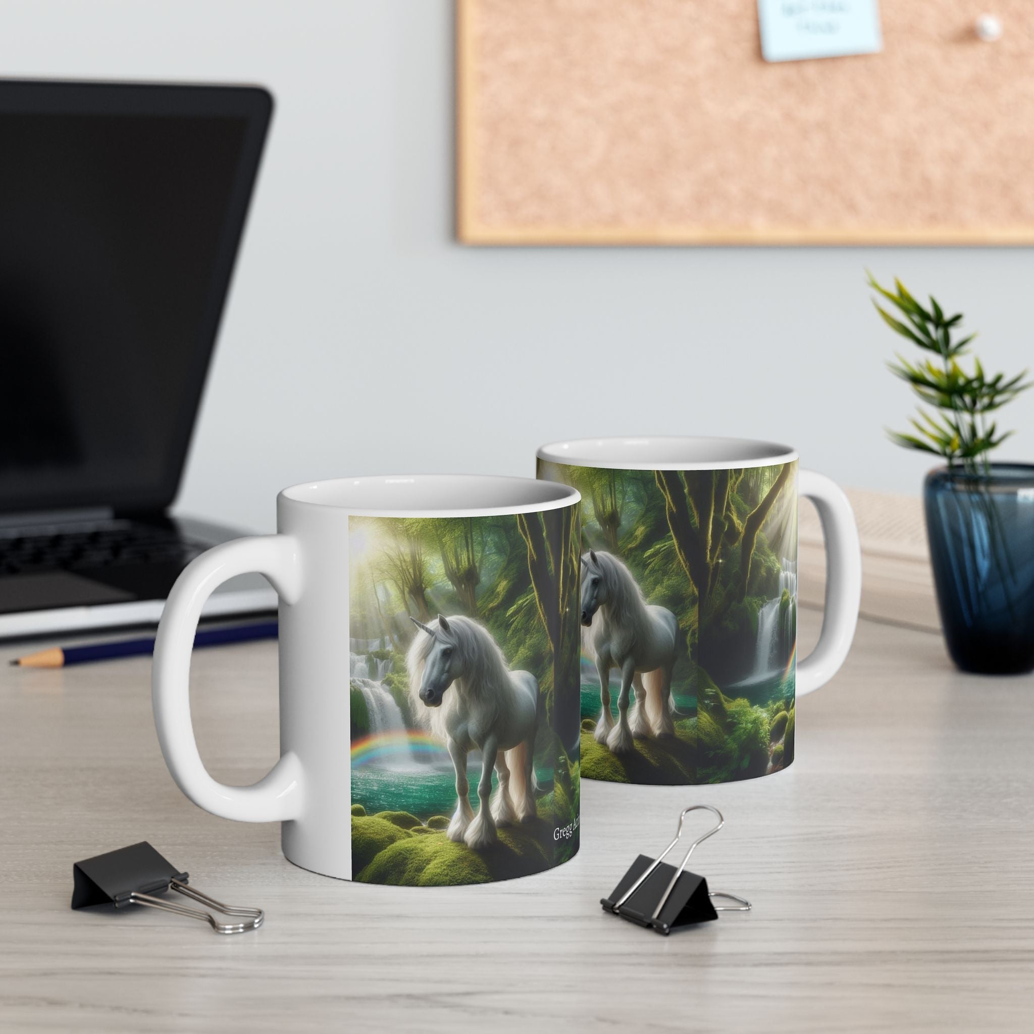 Unicorn by a Waterfall Ceramic Coffee Mug by Gregg Acini Adoree Designs - Gregg Acini Adoree Designs - Mug