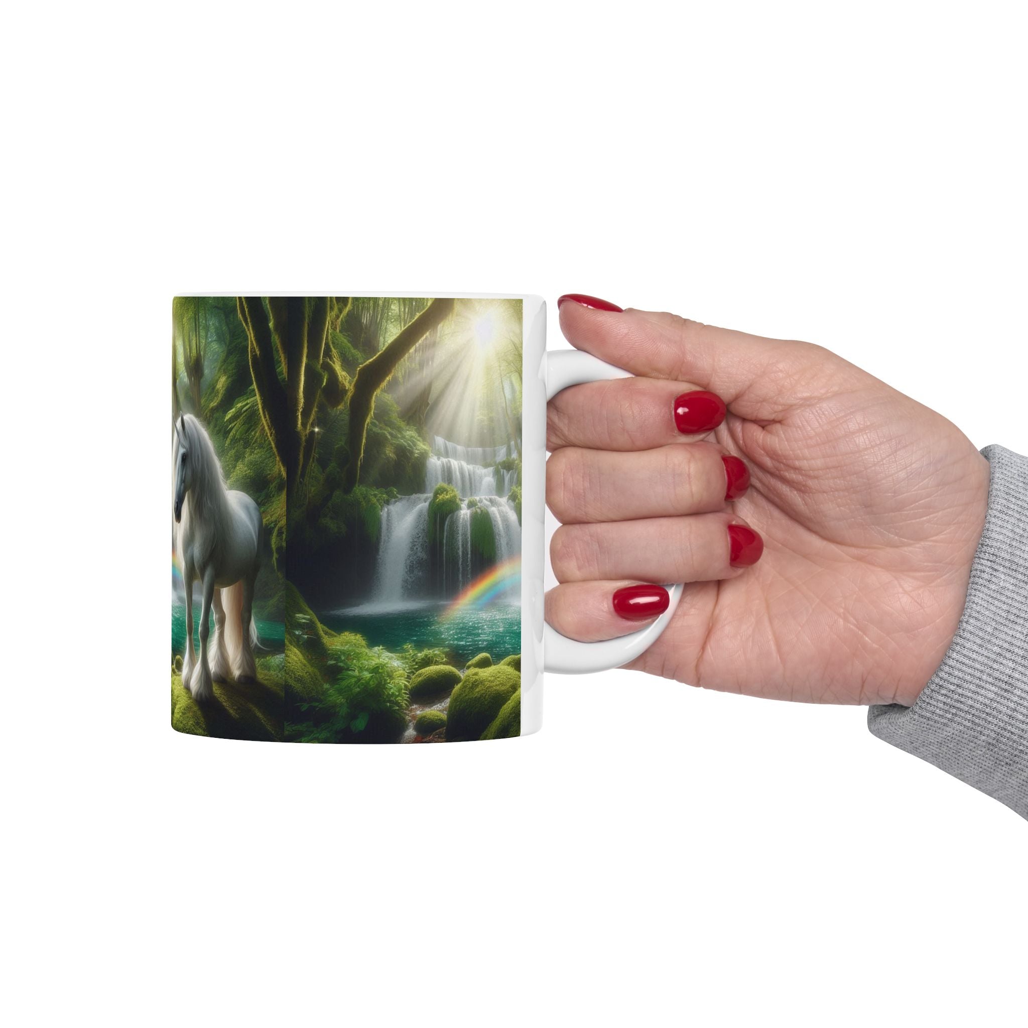 Unicorn by a Waterfall Ceramic Coffee Mug by Gregg Acini Adoree Designs - Gregg Acini Adoree Designs - Mug