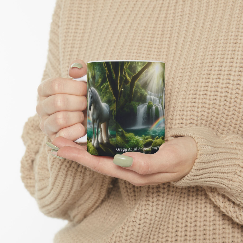 Unicorn by a Waterfall Ceramic Coffee Mug by Gregg Acini Adoree Designs - Gregg Acini Adoree Designs - Mug