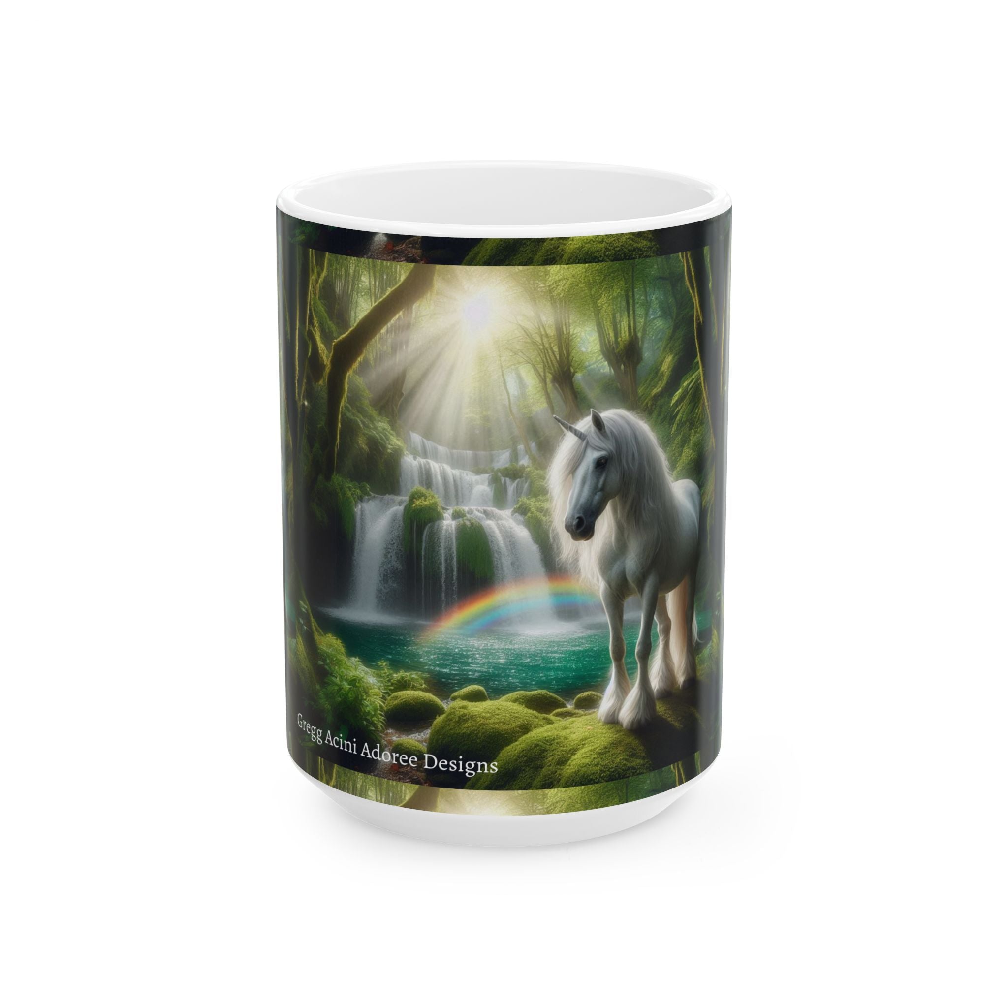 Unicorn by a Waterfall Ceramic Coffee Mug by Gregg Acini Adoree Designs - Gregg Acini Adoree Designs - Mug
