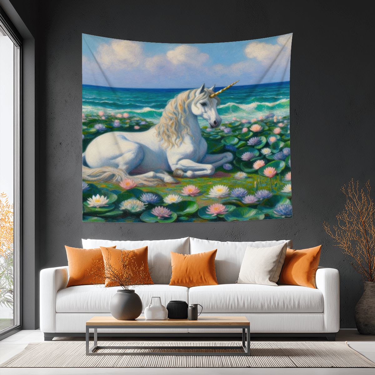 Unicorn by the Sea Lightweight Wall Tapestry (Fabric Wall Hanging - USA) - Gregg Acini Adoree Designs - Wall Coverings
