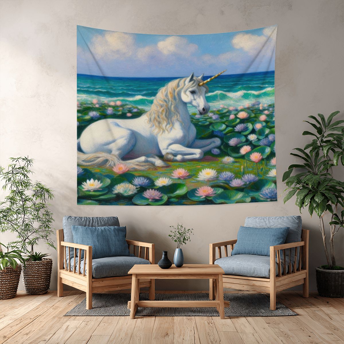 Unicorn by the Sea Lightweight Wall Tapestry (Fabric Wall Hanging - USA) - Gregg Acini Adoree Designs - Wall Coverings
