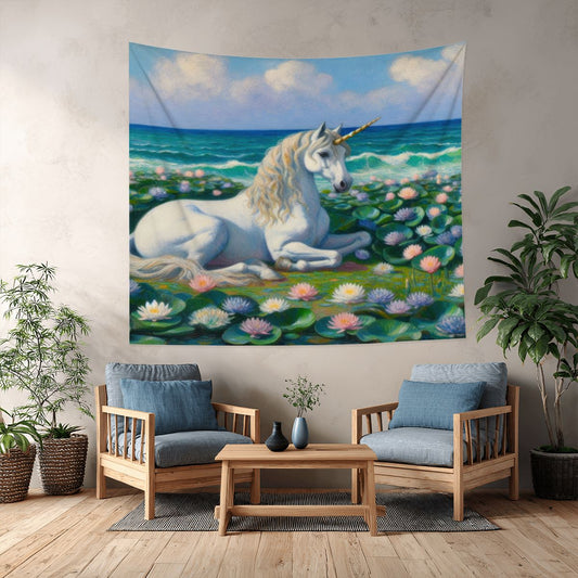 Unicorn by the Sea Lightweight Wall Tapestry (Fabric Wall Hanging - USA) - Gregg Acini Adoree Designs - Wall Coverings