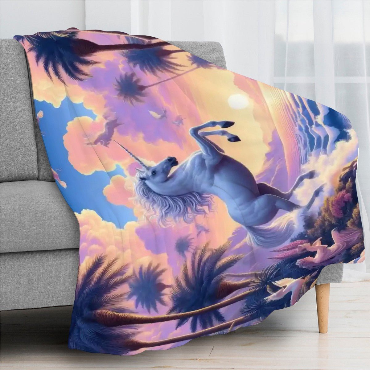 Unicorn Fantasy 300 GSM Flannel Throw Blanket (Made in USA) - Gregg Acini Adoree Designs - Blanket