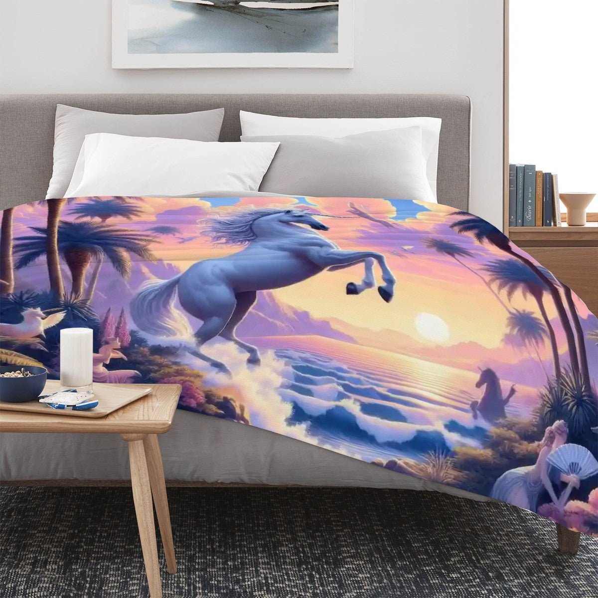 Unicorn Fantasy 300 GSM Flannel Throw Blanket (Made in USA) - Gregg Acini Adoree Designs - Blanket