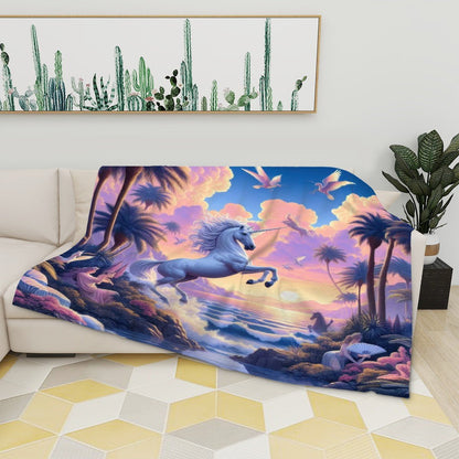 Unicorn Fantasy Flannel Throw Blanket - Gregg Acini Adoree Designs - Blanket
