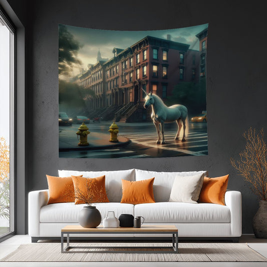 Unicorn in the City Lightweight Wall Tapestry (Fabric Wall Hanging - USA) - Gregg Acini Adoree Designs - Wall Coverings