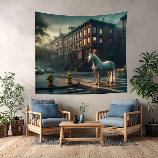 Unicorn in the City Lightweight Wall Tapestry (Fabric Wall Hanging - USA) - Gregg Acini Adoree Designs - Wall Coverings