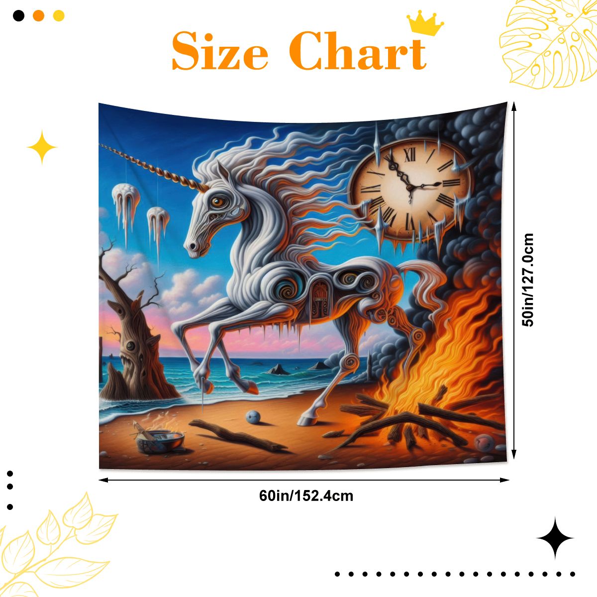 Unicorn in the style of Dali Lightweight Wall Tapestry (Fabric Wall Hanging - USA) - Gregg Acini Adoree Designs - Wall Coverings